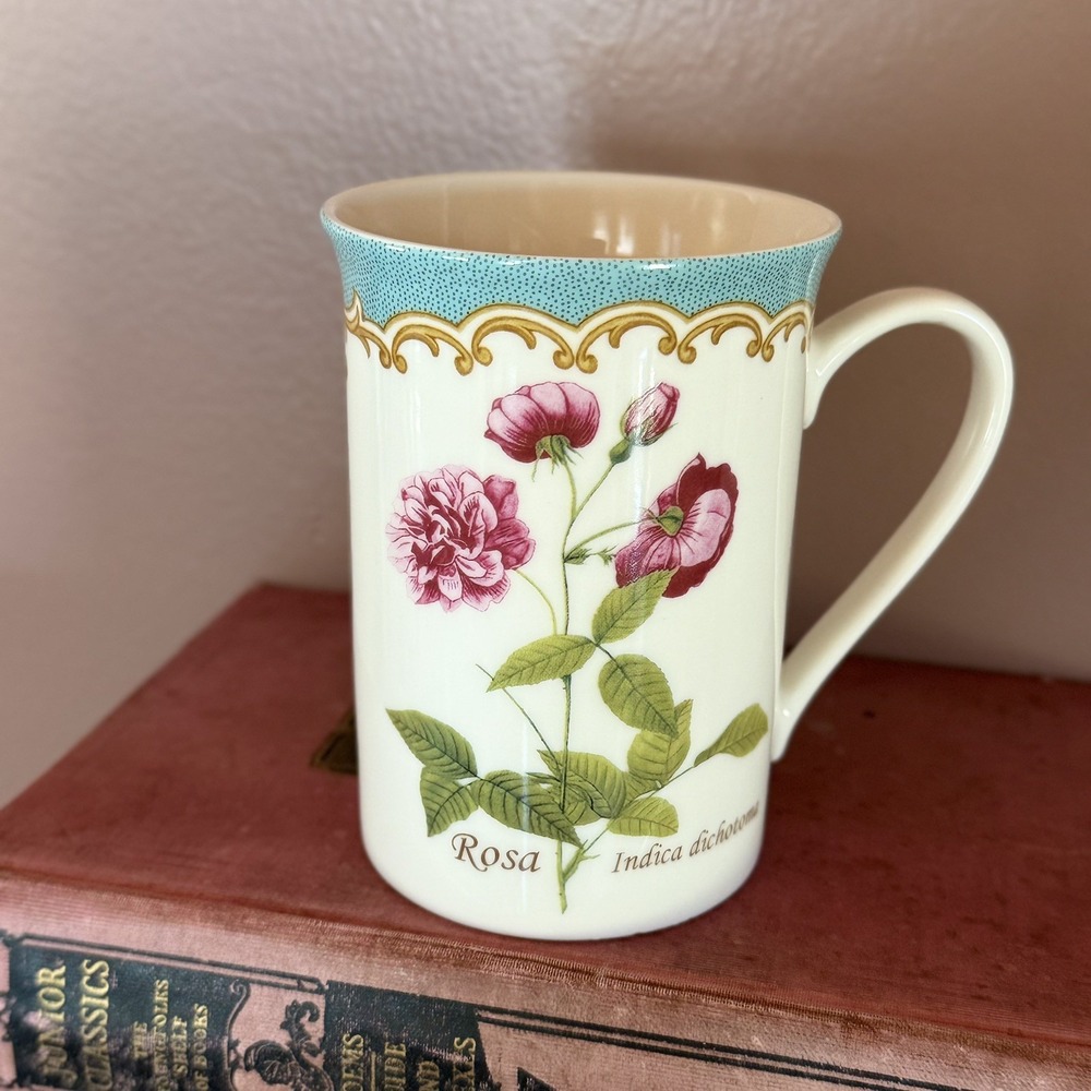 Kent Pottery Rose Floral Flower Mug Vintage Cottagecore Blue Pink Tea Coffee Cup